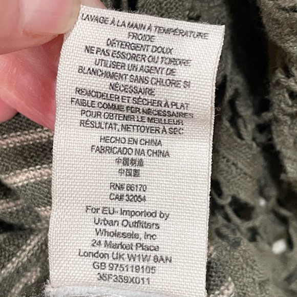 Free People Womens Olive Green Stripe Long Sleeve Lace Crop Oversize Top Size XS - Picture 8 of 8